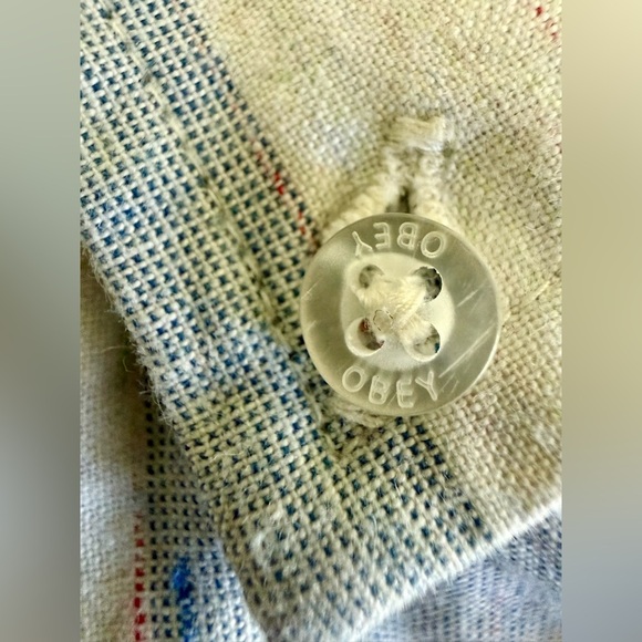 OBEY Worldwide Striped Button-Up Shirt Men’s M Blue White Cotton Short Sleeve - Picture 9 of 11